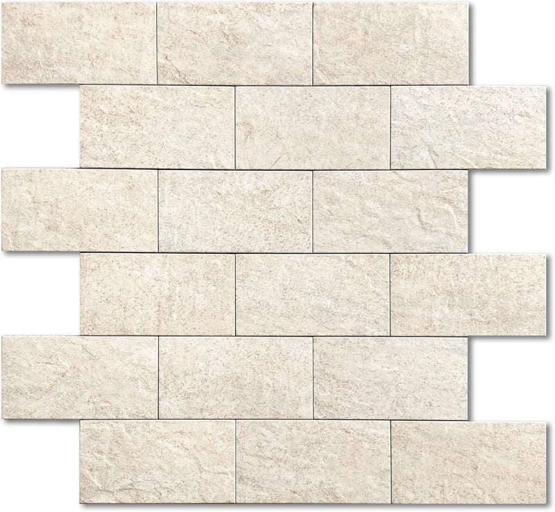 M MOFIT Stone Backsplash Peel and Stick Tiles Matte,Adhesive Mosaic Subway Tiles Waterproof Wall Tile Stickers for Bathroom Shower(Beige,10PCS) - Image 1